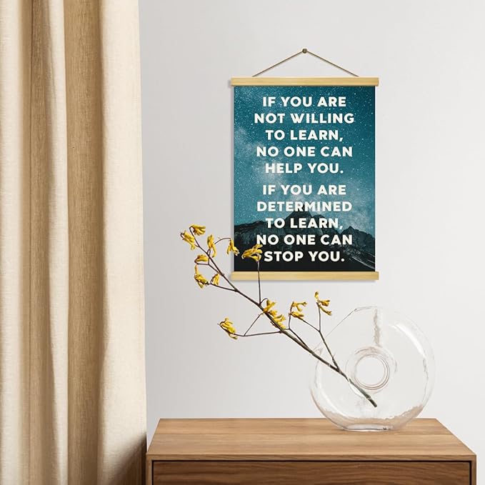 Inspirational Canvas Poster, If You Don't Want To Learn, Canvas Poster Wood Hanger, Motivational Home Office Decorate, Classroom Decor, Positive Mindset Canvases Banner, Farmhouse Hanging Decor
