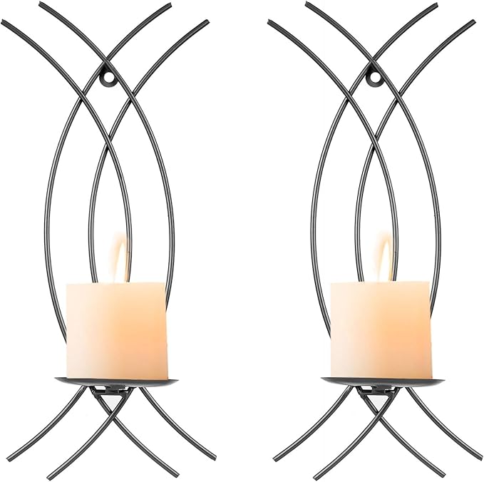 Wall Sconce Black Wall-Mount Metal Iron Wall Candle Sconce Holder Hanging Art Home Decoration Wall Mounted Decorative Candle Holder, Set of 2