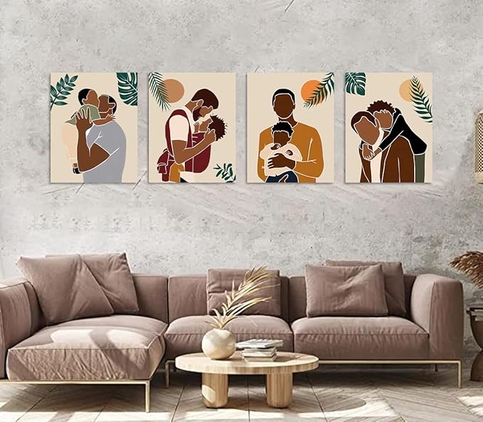 African American Wall Art Boho Black men Wall Decor Abstract Black man Art Pictures Canvas Prints Modern Minimalist Painting Poster,Abstract Boho Wall Art Prints Set of 4 suitability Fashion Bedroom