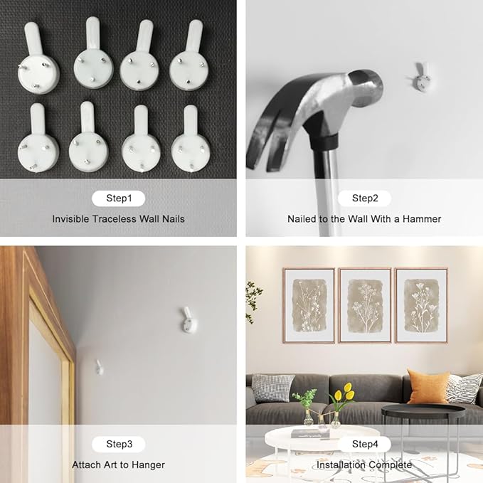 CHDITB Neutral Botanical Wall Art Set of 3, 24"x36" Large Framed Boho Farmhouse Wall Decor, Modern Minimalist Floral Wall Painting, Rustic Wildflower Canvas Art Prints for Living Room, Bedroom