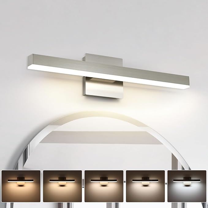 Joossnwell Bathroom Vanity Light Brushed Nickel Bathroom Light Fixtures Over Mirror 23.62 inch 5CCT Dimmable Modern LED Vanity Lighting Bar ETL Certificated