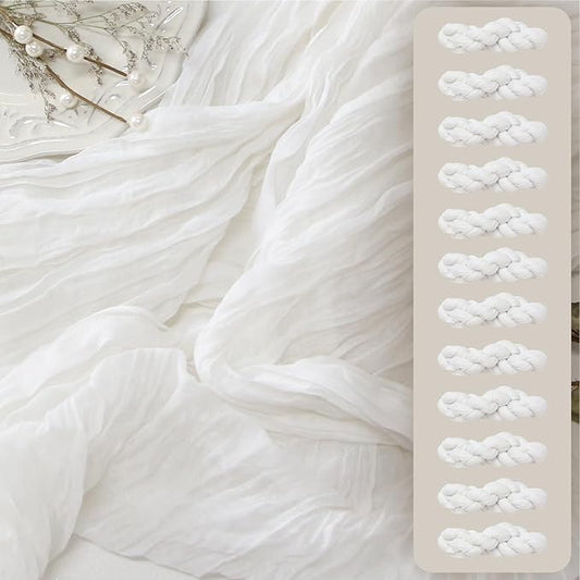 FEXIA 12 Pack Ivory White Table Runner 35x120 Inches for Baby Shower Decoration Gauze Rustic Table Runner for Wedding Party First Communion Centerpiece Engagement Bridal Shower Boho Decoration