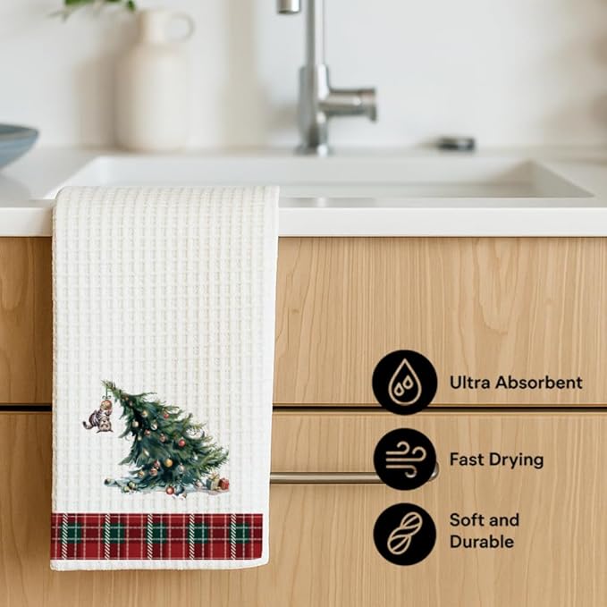 Cats Dish Towels Baking Cooking Drying Cloth,Funny Cat Christmas Kitchen Towels Gifts for Women Cat Mom Lady Lover,Seasonal Hand Towels Decoration for Home,Cute Bathroom Hand Towel Decor -23