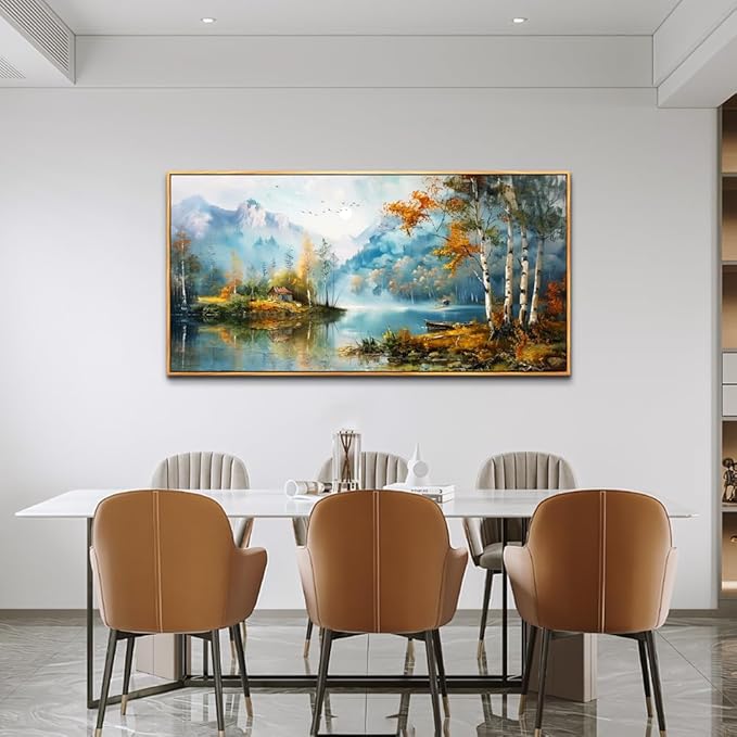 ZUITINGHUA Large Wood Framed Wall Decor For Living Room Canvas Wall Art For Office Modern Wall Decorations For Bedroom Lake View Painting Tree Forest Pictures Artwork Room Home Decor 24x48 In