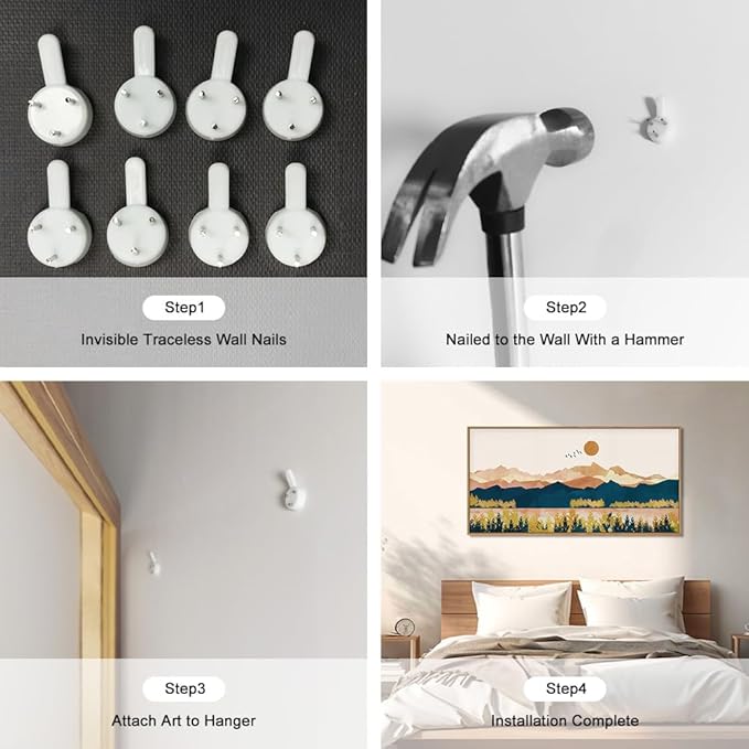 HPINUB Mountain Framed Canvas Wall Art Set, Mid Century Modern Wall Decor, Set of 3 Boho Artwork Nature Art Paintings, Bohemian Art Prints for Living Room, Bedroom, Dining Room, Office - 20"x40"