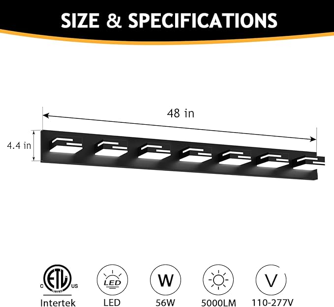 LED Modern Bathroom Vanity Light Fixtures 7-Light 5CCT Dimmable Matte Black Vanity Lights for Bathroom Lighting Fixtures Over Mirror, with 350° Rotatable Acrylic Heads, 48-inch