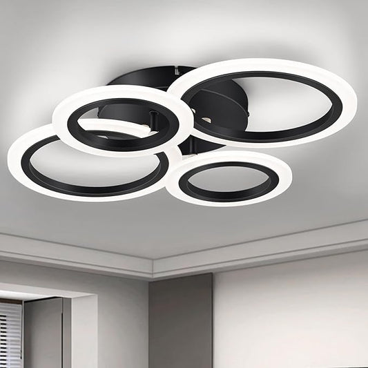 Modern LED Ceiling Light, Black 4 Rings Flush Mount Ceiling Light, 4000K Lighting Fixture Ceiling Lamp for Kitchen, Bedroom, Living Room, Laundry Room