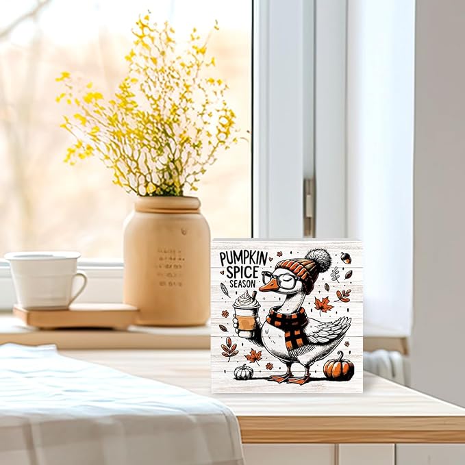 Funny Silly Goose Fall Decor for Home Office, Cute Fall Thanksgiving Decor, Autumn Pumpkin Decorations for Kitchen Gifts for Gooses Animals Lovers 5 x 5 inches (Tub 1708)