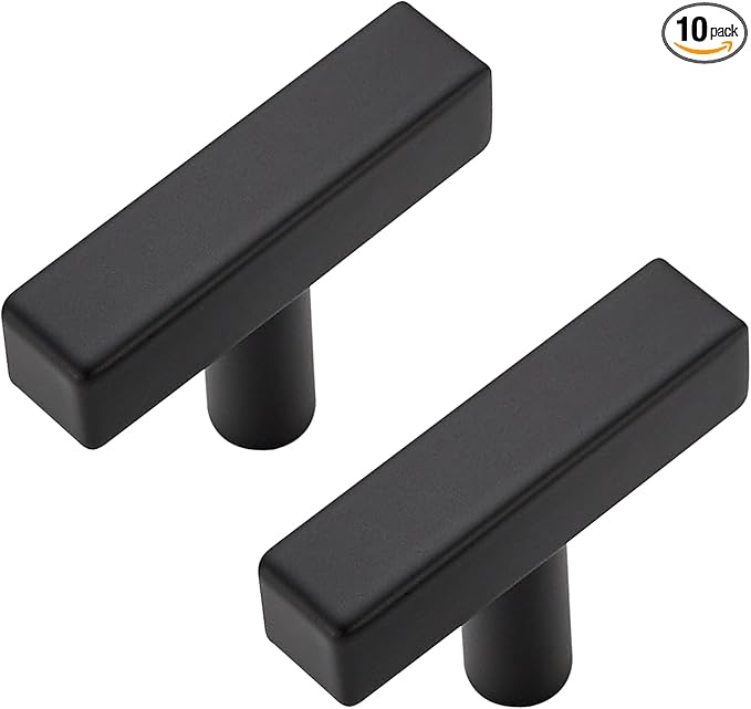 10 Pack Black Cabinet Knobs - Sqaure Bar Cabinet Pulls Matte Black Knobs for Kitchen Drawer Stainless Steel Dresser Hardware 2in Length Single Hole