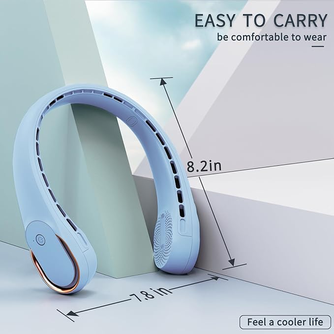 Neck Fan, Bladeless Neck Fan, USB Rechargeable Personal Fan, 4000 mAh Battery Operated Wearable Fan, 3 Speeds Adjustable,Faster Cooling, Ultra Quiet, Suitable for Home, Office, Travel, Sports
