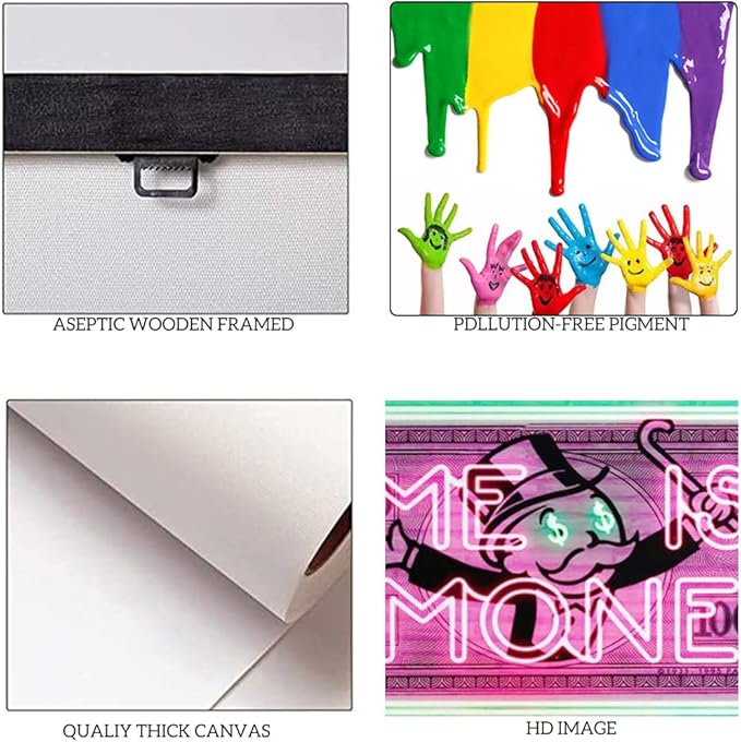 Time Is Money Show me the Money Motivational Office Canvas Art Green Pink Inspirational Wall Art Canvas Print Home Office Room Decor Inspirational Gifts for Men HD Print Framed Easy to Hang-32 Wx16 H