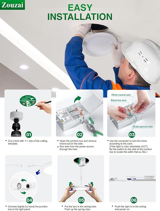 zouzai 20 Pack 4 Inch Ultra-Thin LED Recessed Ceiling Light with Junction Box 5CCT Adjustable Dimmable Can-Killer Downlight - ETL and Energy Star Certified