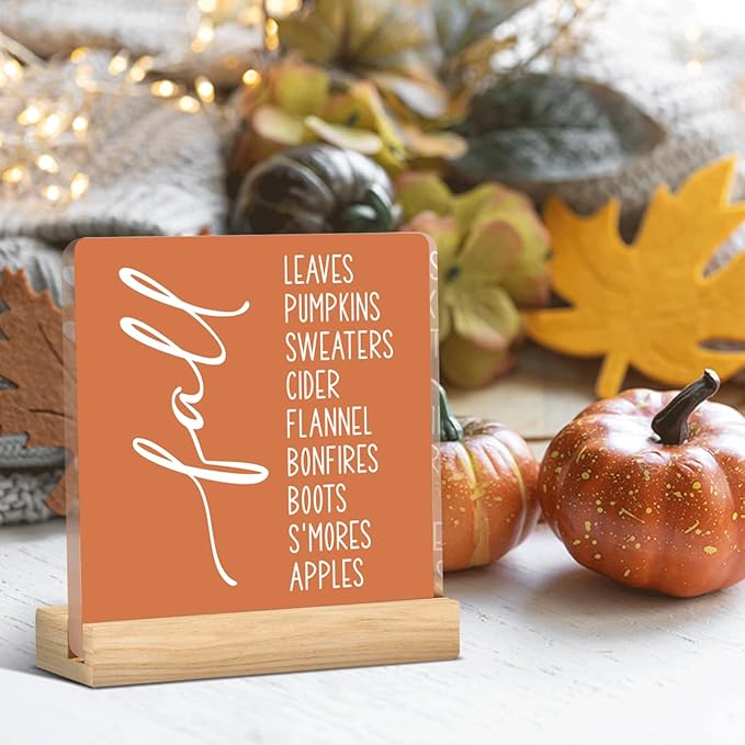 Retro Fall Decor Farmhouse Fall Decorations for Home Office Autumn Pumpkin Decorations Sign Thanksgiving Acrylic Decor for Bedroom Bathroom 5 x 5 inches (Acrylic 1702)