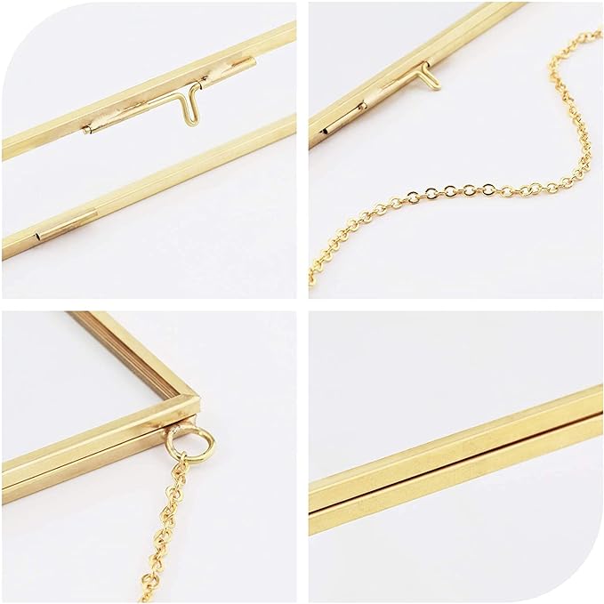 TLBTEK 6 inch Hanging Photo Frame, Double Glass Frame for Pressed Flowers,Clear DIY Vintage Artwork Display Frame Wall Mounted Photos Frame