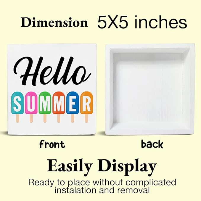 Summer Sign Decor Hello Summer Wood Block Sign Home Kitchen Desk Table Shelf Decoration