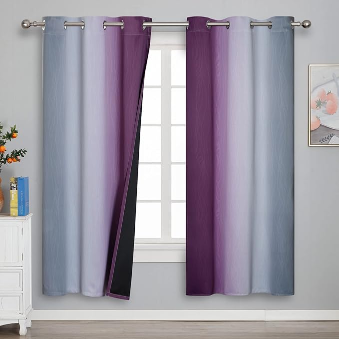 Estelar Textiler Ombre Purple and Grey Blackout Curtains 72 Inches Long, Full Room Darkening Curtains for Living Room, Grommet Thermal Insulated Gradient Drapes for Bedroom, 42x72 Inch, 2 Panels