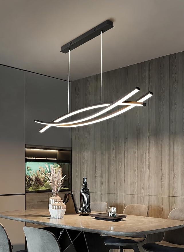 Dimmable Pendant Light for Kitchen Island Lighting,47.24" Modern LED Chandelier, LED Pendant Light with Adjustable Height, Black Modern Kitchen Chandeliers for Kitchen Island, Dining Room with Remote