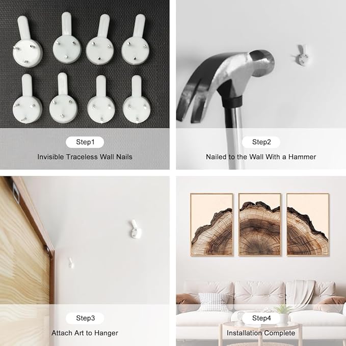 KAIRNE Framed Tree Ring Wall Art Set, Retro Wood Stump Wall Decor, Tree Spiral Wall Painting, Modern Nature Canvas Art Prints for Living Room, Bedroom, Dinning Room, Farmhouse - Large 16"x24"x3