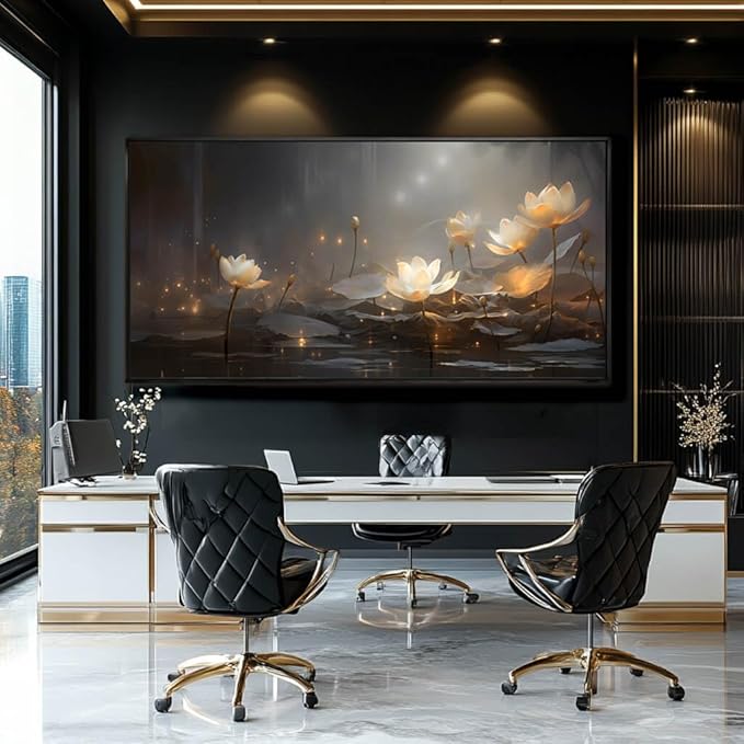SDYA White Floral Wall Decor Gold Botanical Canvas Paintings Modern Artwork for Living Room Bedroom Office Home Decor 29"x58"