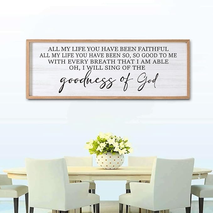 Goodness of God Framed Wall Art, 40''×15'' Positive Religious Natural Bible Verse for Christian God Jesus Christ Prayer, Vintage Rustic Long Holy Catholic Scripture Decor