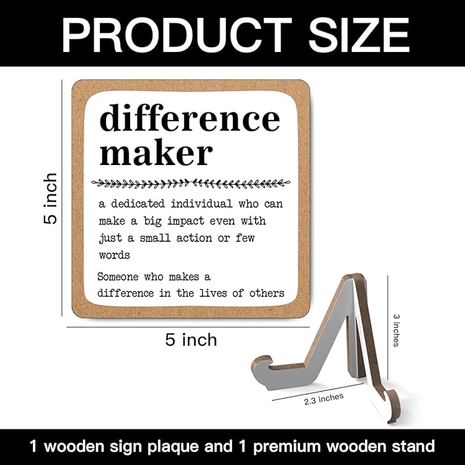 Difference Maker Definition Wood Plaque - Inspirational Office Decor, Retirement & Appreciation Gift with Stand -A01