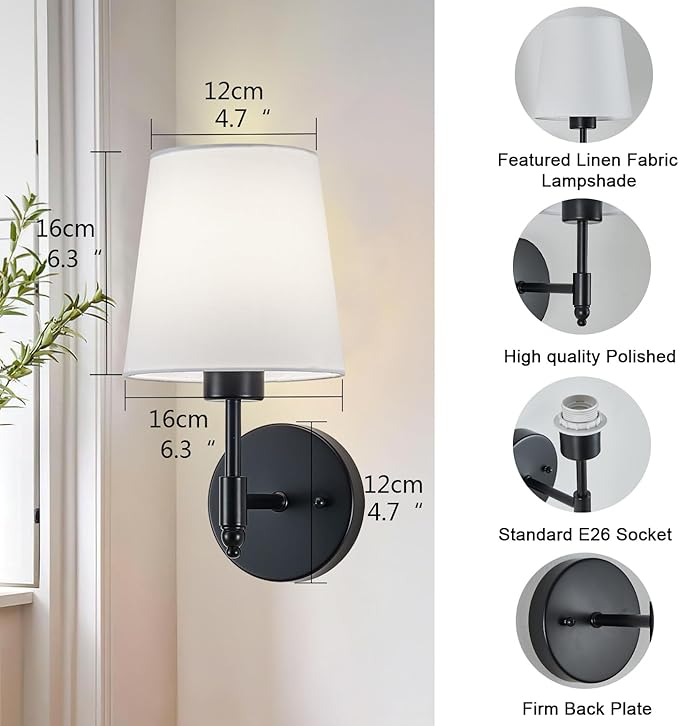 Rechargeable Wall Sconces Set of 2, Black Cordless Battery Operated Sconce with Dimmable LED Bulb and Remote, 13 Colors Wall Lights for Bedroom Living Room Hallway