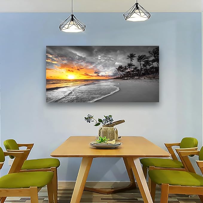 Ocean Wall Art Bedroom Wall Decor Living Room,Beach Canvas Wall Art Office Farmhouse Paintings Artwork Modern Sunset Palm Tree Black and White Sea Coast Wall Art Prints Pictures 20 * 40inch