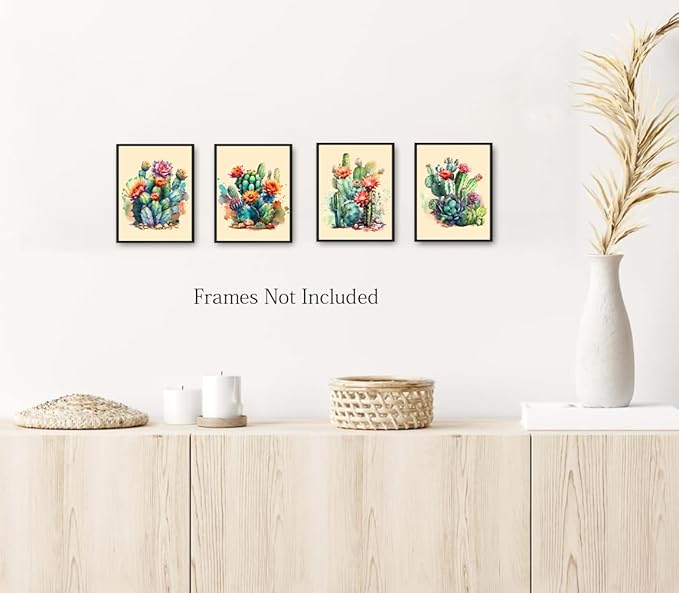 Mexican Cactus Canvas Wall Art,Mexican Cactus Posters,Cactus Wall Art Succulent Bathroom Decor Watercolor Green Plants Canvas Prints for Room Office Home Decor Set of 4 (8"x10"Unframed)