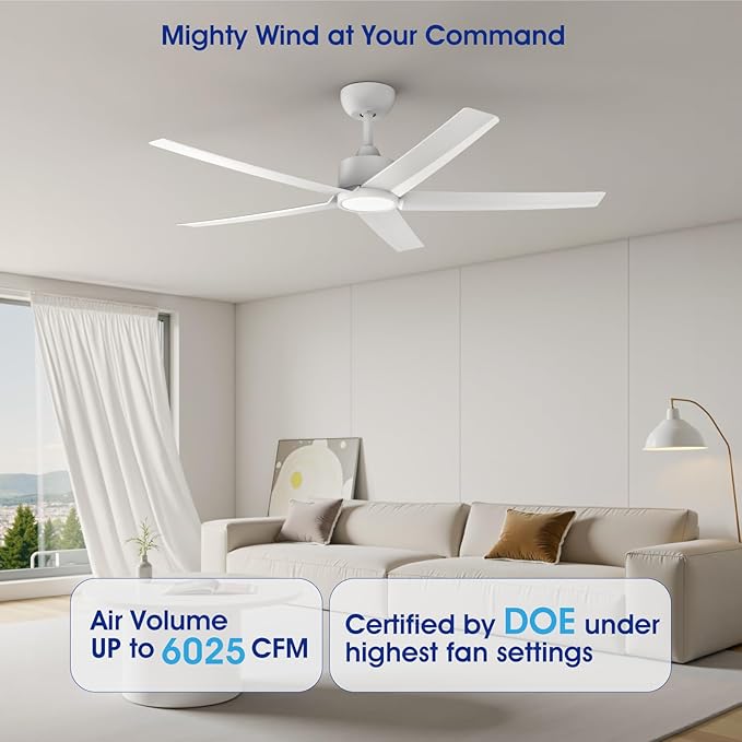 ocioc 52 Inch Smart Ceiling Fan,Modern Ceiling Fans with Lights and Remote,Compatible with Alexa/Google Home/APP,Reversible,Dimmable,3 CCT,Timer,White Ceiling Fan for Living Room,Bedroom