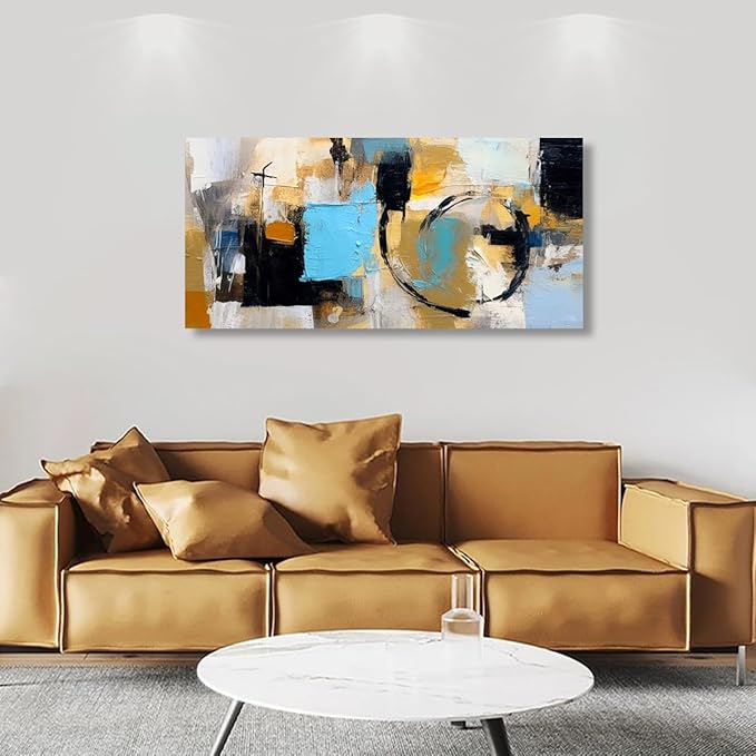 Abstract Wall Art for Living Room Bedroom Boho Wall Decor Large Black Blue Yellow Pictures Canvas Wall Art Prints Office Farmhouse Oil Paintings Modern Artwork Waterproof Ready to Hang - 20in * 40inch