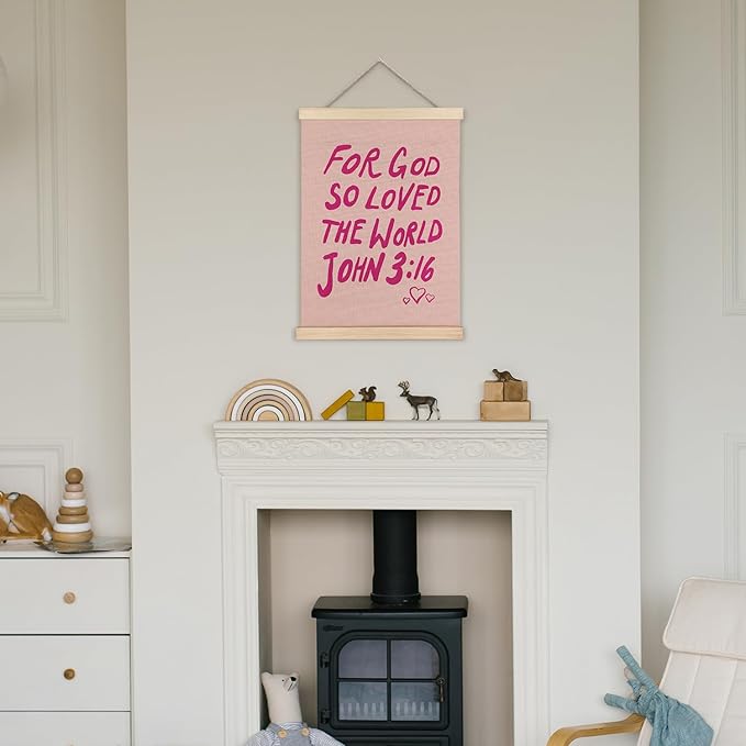 Supwhd Christian Wall Decor, Trendy Preppy Pink Bible Verse Wall Art With Wooden Poster Hanger, Pink Preppy Wall Decor, Christian Wall Art for Girls Room Dorm Decor, 12x16