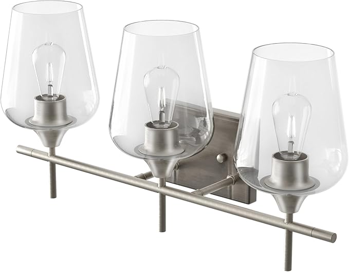 VONLUCE Bathroom Vanity Light, 3 Light Bathroom Light Fixture Over Mirror, Bathroom Wall Lamp with Clear Glass, Modern Brushed Nickel Vanity Lighting fixtures for Bathroom, Bedroom, Hallway