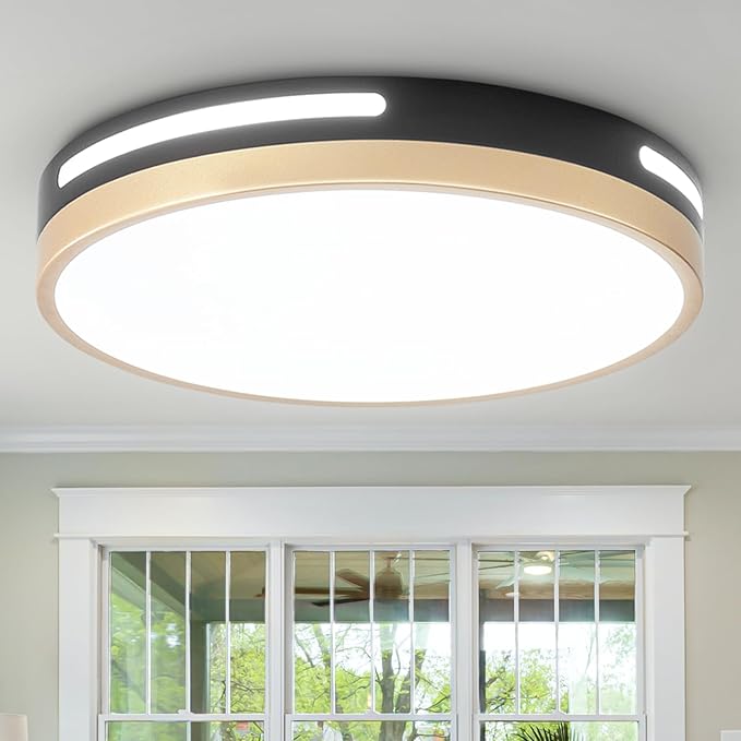 LED Ceiling Light Flush Mount Black and Gold,24W Kitchen Light Fixture Ceiling Mount 2 Pack,12 inch Close to Ceiling Light Fixture 5CCT for Bedroom,Bathroom,Living Room
