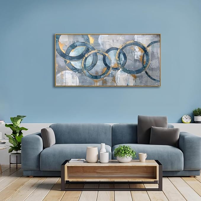 youkuart Wall Art Abstract Fantasy Teal Blue Graffiti Canvas Prints for Living Room Bedroom Dining Room Home Office Decor Large Framed Ready to Hang 24"x48"