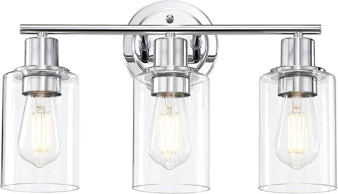 3-Light Bathroom Light Fixtures Over Mirror,Chrome Vanity Lights for Bathroom Cabinet, 3 Bulb Chrome Wall Sconce Light Fixture for Sink