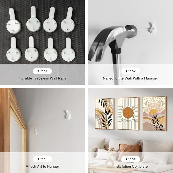 HPINUB Boho Framed Canvas Wall Art Prints, Set of 3 Mid Century Modern Wall Decor, Nature Plants Desert Sun Art Paintings, Bohemian Artwork for Living Room, Bedroom, Dining Room, Office - 24"x36"x3