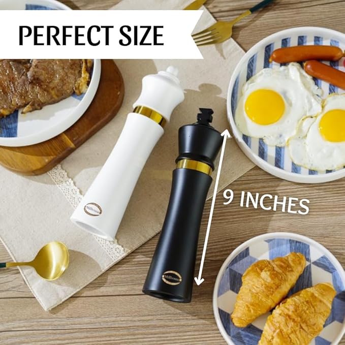 King & Queen Chess Piece Pepper Grinder, Set of 2 Salt and Pepper Grinder set Manual, Refillable Salt and Pepper Mills, Perfect Kitchen Decor, Essential Kitchen Gift for Chess Enthusiasts (9 Inch)