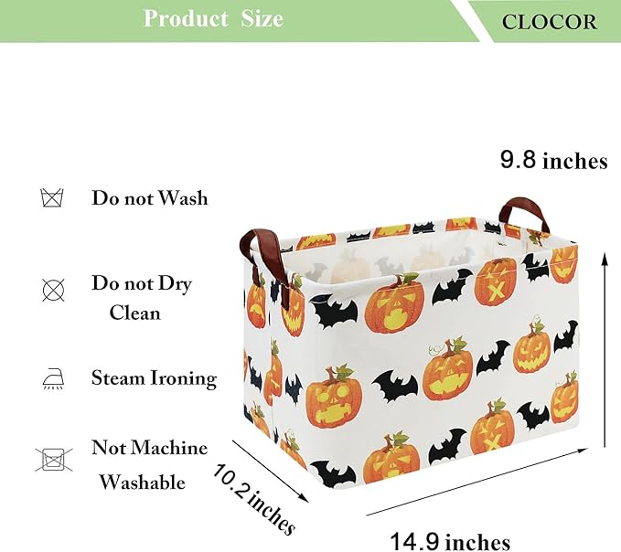 CLOCOR Rectangular Storage Basket,Collapsible Fabric Storage Container,Waterproof Toy Bin with Handles,Gift Basket(Pumpkin Halloween)