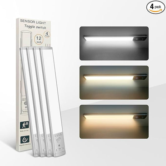 Under Cabinet Lighting, 6Pack Motion Sensor Light Indoor with 3 Color Temps, Rechargeable Under Counter Lights for Kitchen,Dimmable Closet Lights Battery Operated, 76 LED Motion Sensor Light Indoor