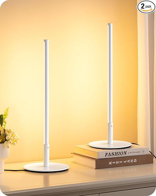 EDISHINE Upgraded LED Table Lamp Set of 2, 16.9" Dimmable Modern Bedside Lamps with Metal Finish & 3 CCT, Minimalist Desk Lamps, White Nightstand Lamp for Bedroom, Living Room, Corner