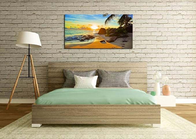 XXMWallArt FC1350 Canvas Wall Art Tropical Beach At Sunset Seascape Picture Paintings Artwork Prints Framed Ready to Hang for Home Office Bedroom Living Room Bathroom Kitchen Wall Decor