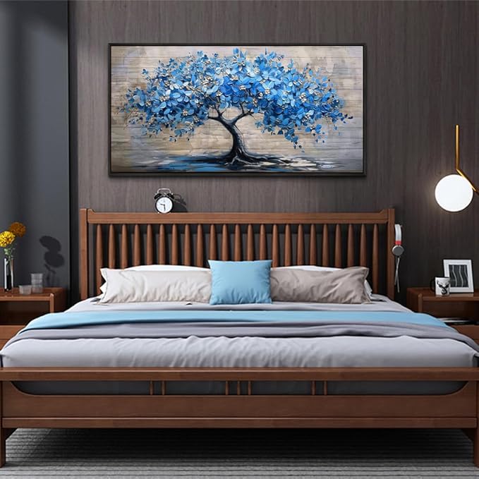 ERQINHUA Large Canvas Wall Art For Living Room Farmhouse Wall Decor For Bedroom Abstract Paintings Blue Tree Black Framed Wall Pictures Artwork Office Mural To Hang Dormitory Home Decor 20x40 In