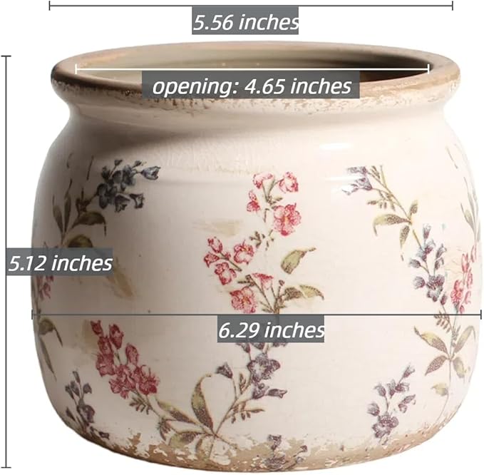 Flower Pots, Vintage Planters for Indoor Plants, 6.29'' Plant Pots with Drainage, Ceramic Pots for Plants, Vase & Planters, Indoor Planter for Home, Fall Decor, Purple Red