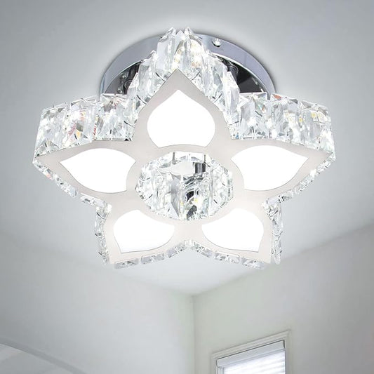 FRIXCHUR Crystal Ceiling Light Modern Mini Chandelier Flower LED Flush Mount Ceiling Light Fixture for Dining Room Bedroom Living Room Small Room (Cool White)