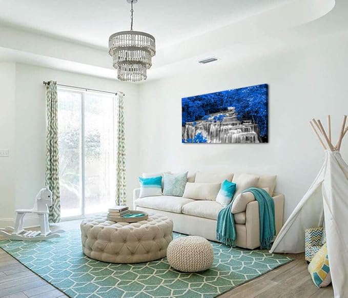 Yxbhhym Waterfall Wall Art Black and White Décor Blue Trees Scenery Canvas Prints Forest Paintings for Wall Landscape Wall Décor Bedroom Living Room Decor Large Wall Decoration Framed-20x40inch