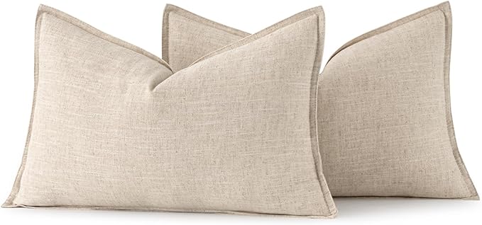 MIULEE Decorative Linen Lumbar Pillow Covers 12x24 Inch Natural Beige Boho FarmhouseNeutral Couch Throw Pillows for Bed Pack of 2 Accent Modern Pillowcase Sofa Livingroom Home Decor