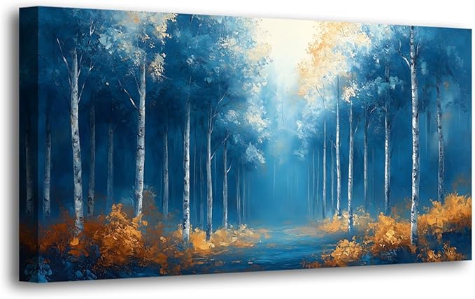 Blue Forest Pictures Canvas Wall Art for Living Room Bedroom Wall Decor,Forest Wall Art Print Paitnings for home Decor,Morden Abstract Fog Artwork Art Waterproof Stretched Ready to Hang-20x40inches