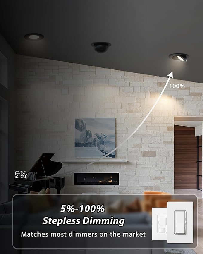 Adetu Recessed Lighting 6 inch, 360°+90° Adjustable Directional 6 inch 5CCT Gimbal Black Led Recessed Lighting, 2700K-5000K Dimmable Retrofit Eyeball Can Recessed Lights with Jbox, ET(Black-12 Pack)