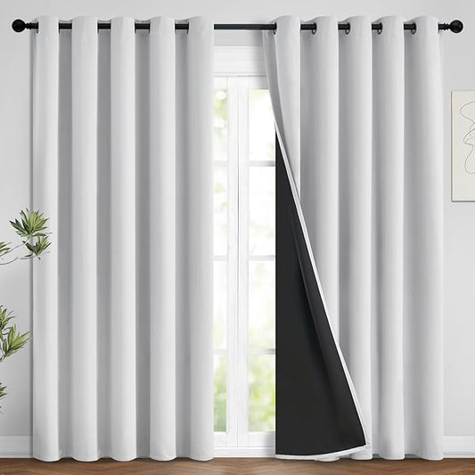 Yakamok 100% Blackout Curtains 84 Inches Long, 2 Thick Layers Heat and Full Light Blocking Soft Thermal Insulated Drapes for Bedroom(62" Wide Each Panel, Greyish White, 2 Panels)