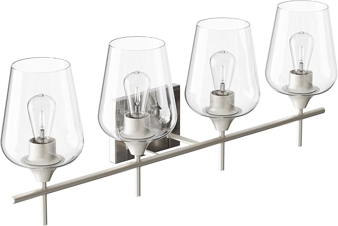 VONLUCE Bathroom Vanity Light, 4 Light Bathroom Light Fixture Over Mirror, Bathroom Wall Lamp with Clear Glass, Modern Brushed Nickel Vanity Lighting fixtures for Bathroom, Bedroom, Hallway